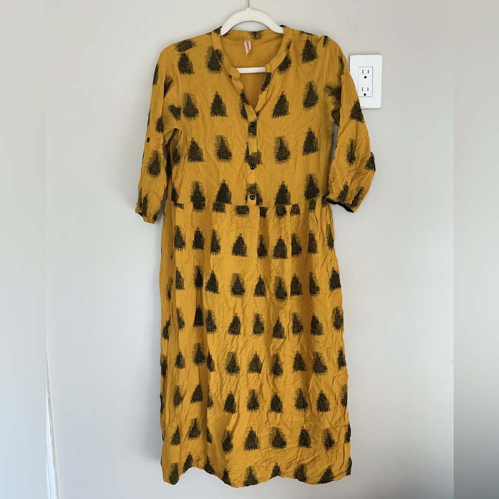 Anouk Women Mustard Yellow & Grey Printed Kurta